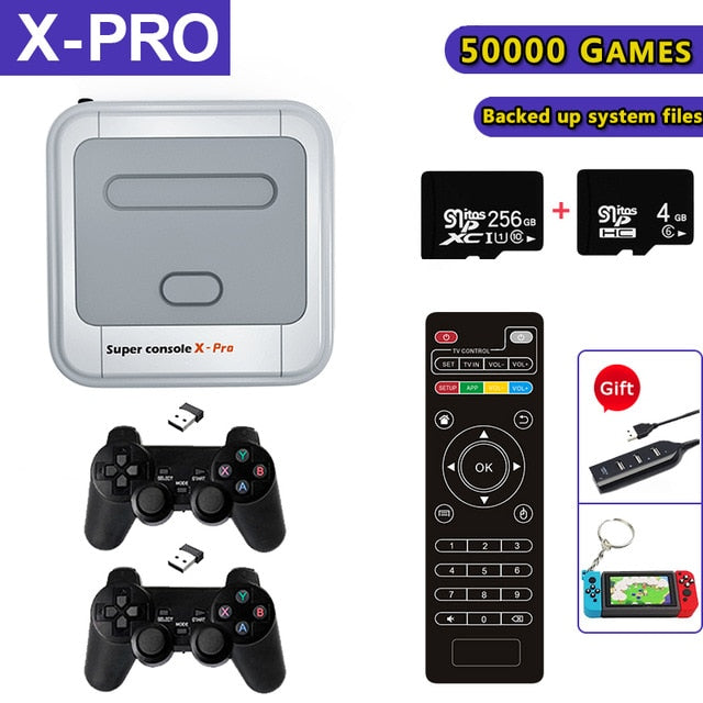 复古WiFi超级控制台X Pro，具有50000个游戏，2.4G无线控制器，适用于PSP / N64 / DC / PS的4K高清电视视频游戏机